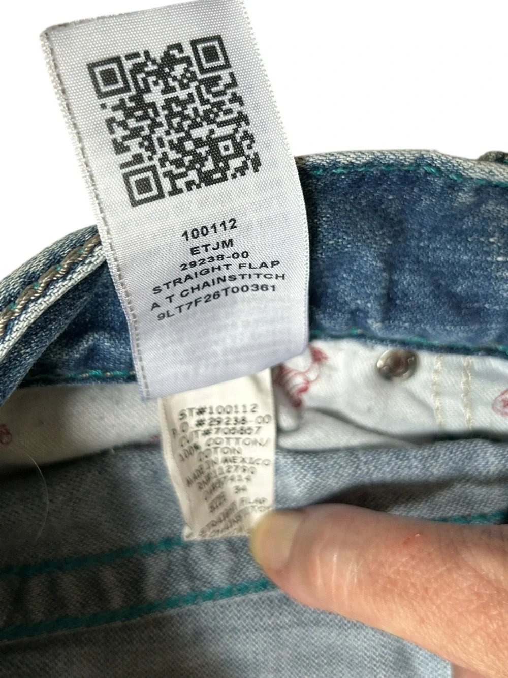 True Religion Straight Flap Chainstitch Acid Wash Jeans Y2K Size 34